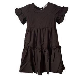 Girl’s Ruffle Short Sleeve Tiered Summer Dress In Black Size 5-6 Years NWT